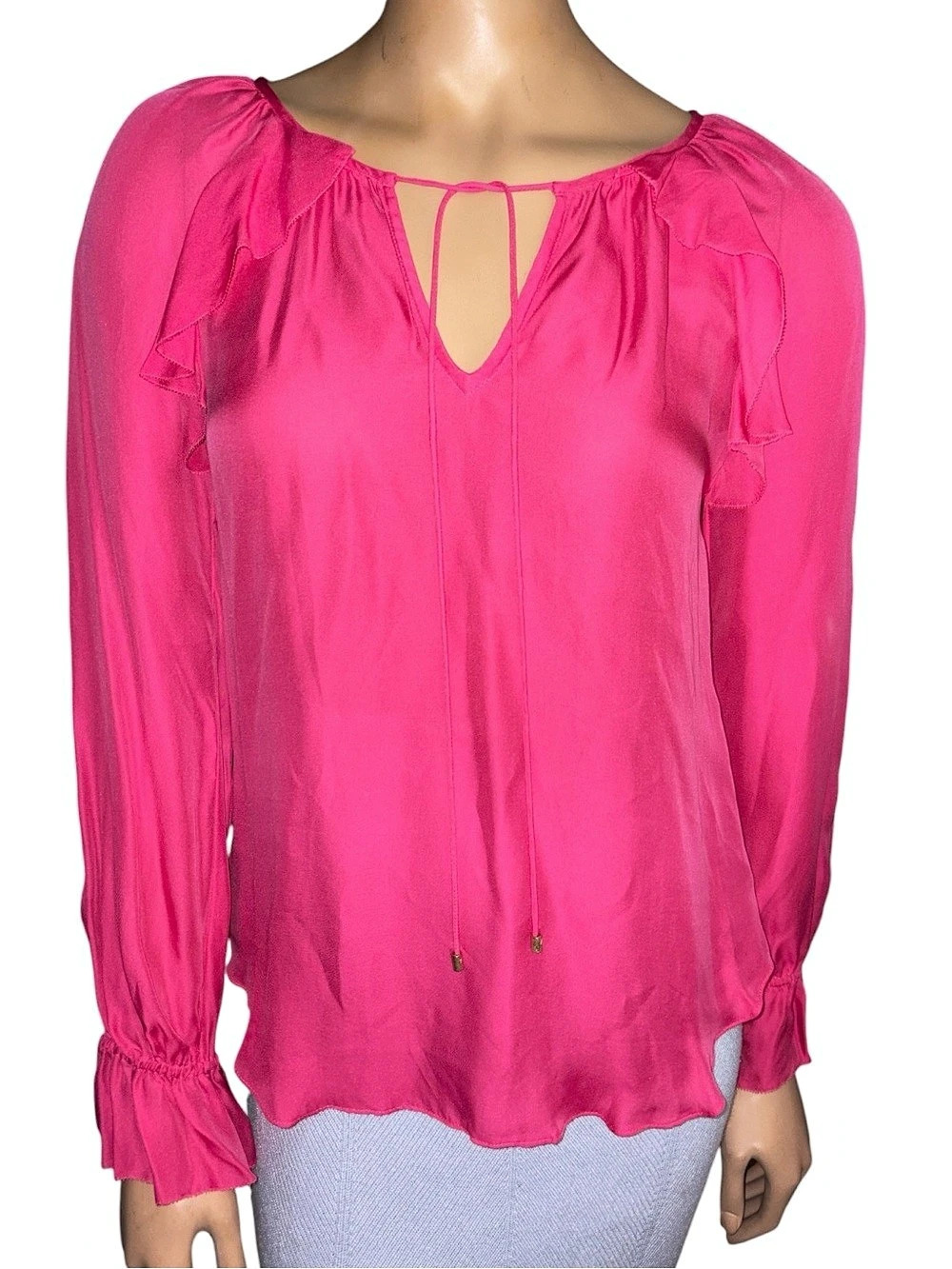 NWT Trina Turk women's Pink Ruffle Sleeve Blouse size XS